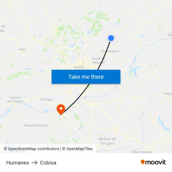 Humanes to Cobisa map