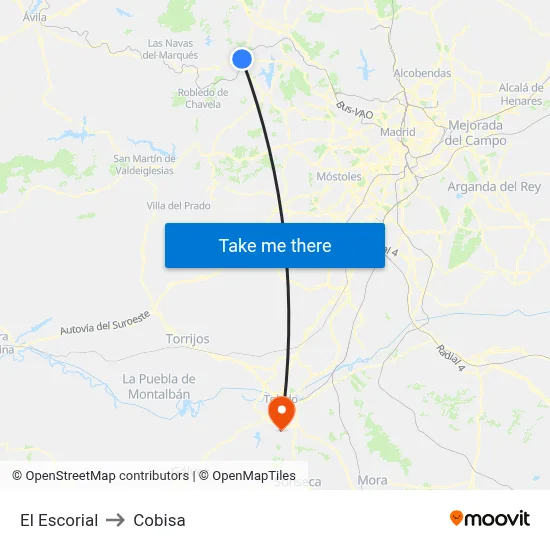 El Escorial to Cobisa map