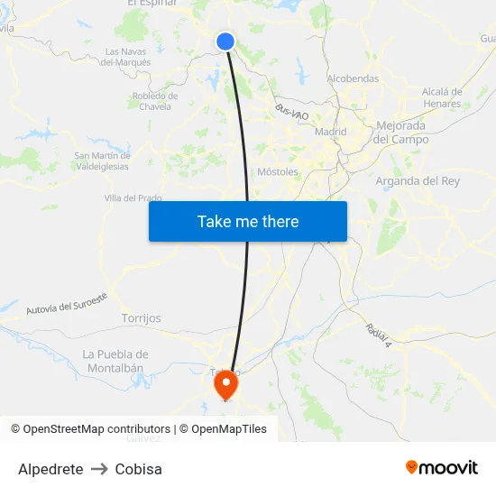 Alpedrete to Cobisa map