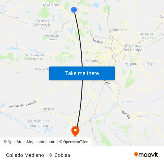 Collado Mediano to Cobisa map