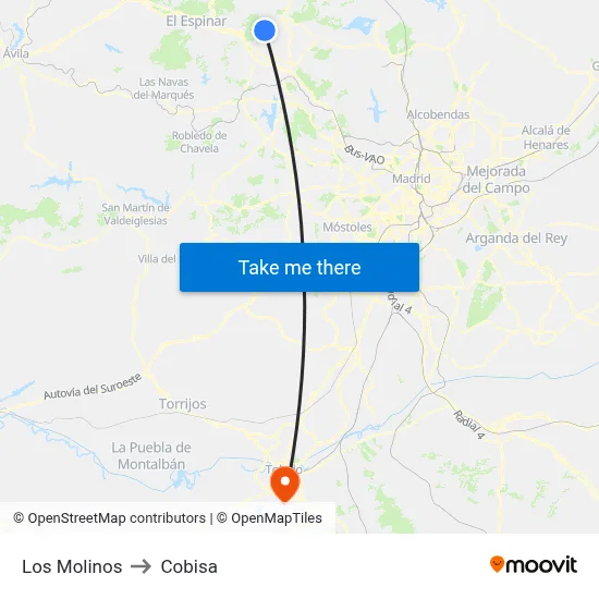 Los Molinos to Cobisa map