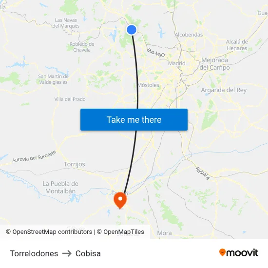 Torrelodones to Cobisa map