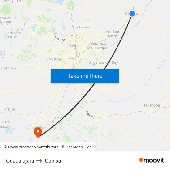 Guadalajara to Cobisa map