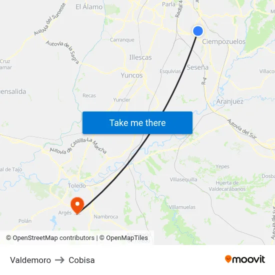 Valdemoro to Cobisa map