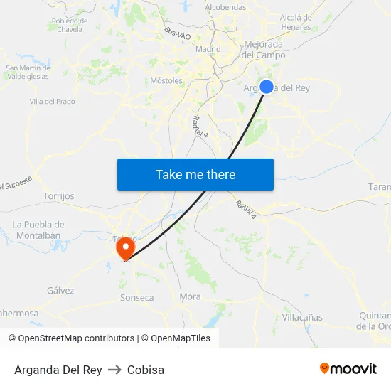 Arganda Del Rey to Cobisa map