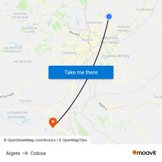 Algete to Cobisa map