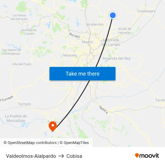 Valdeolmos-Alalpardo to Cobisa map