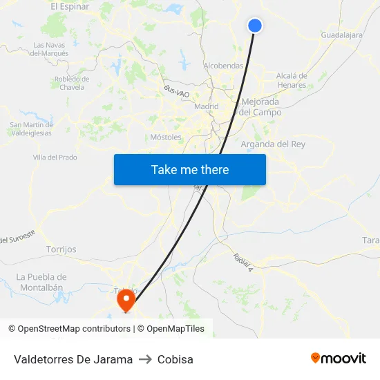 Valdetorres De Jarama to Cobisa map