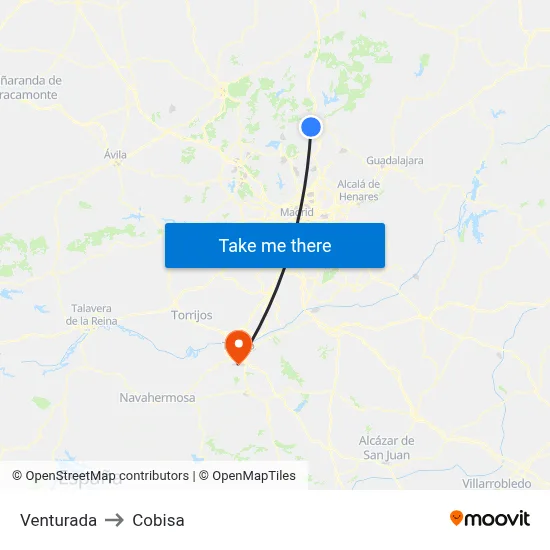 Venturada to Cobisa map