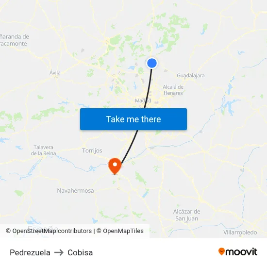 Pedrezuela to Cobisa map