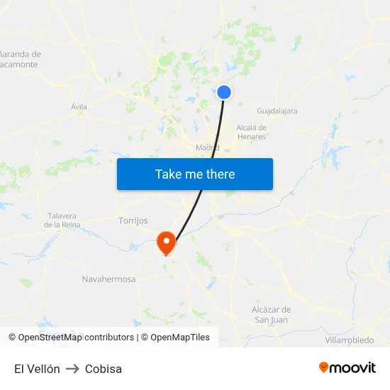 El Vellón to Cobisa map