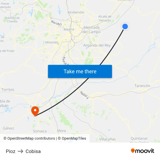 Pioz to Cobisa map