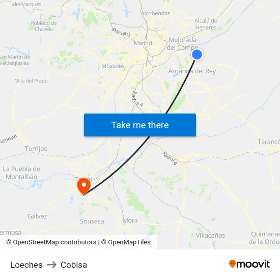 Loeches to Cobisa map
