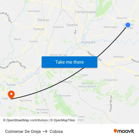 Colmenar De Oreja to Cobisa map