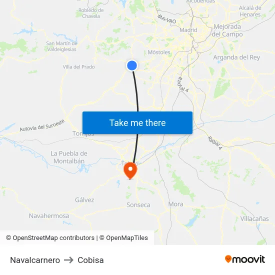 Navalcarnero to Cobisa map