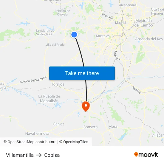 Villamantilla to Cobisa map