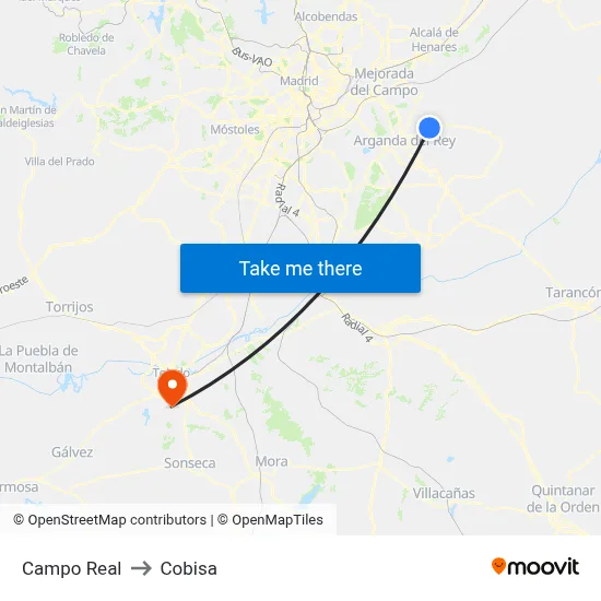 Campo Real to Cobisa map