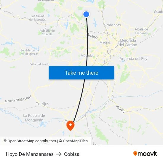 Hoyo De Manzanares to Cobisa map