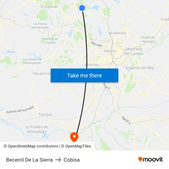 Becerril De La Sierra to Cobisa map