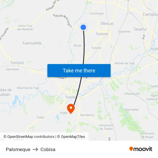 Palomeque to Cobisa map
