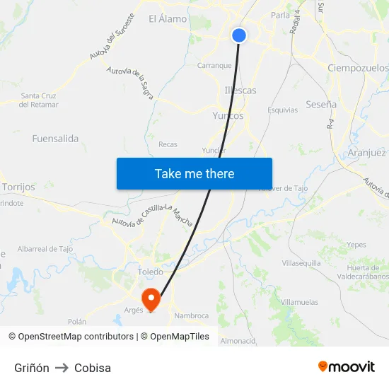Griñón to Cobisa map