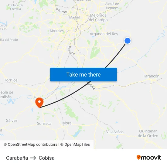 Carabaña to Cobisa map