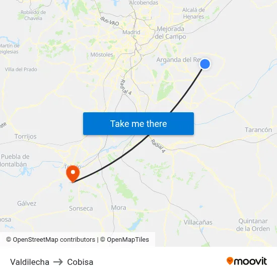 Valdilecha to Cobisa map