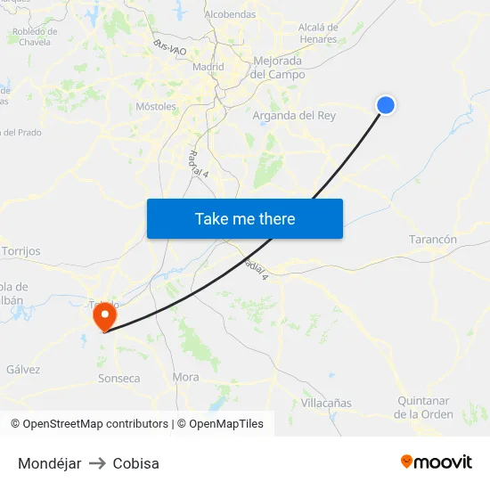 Mondéjar to Cobisa map