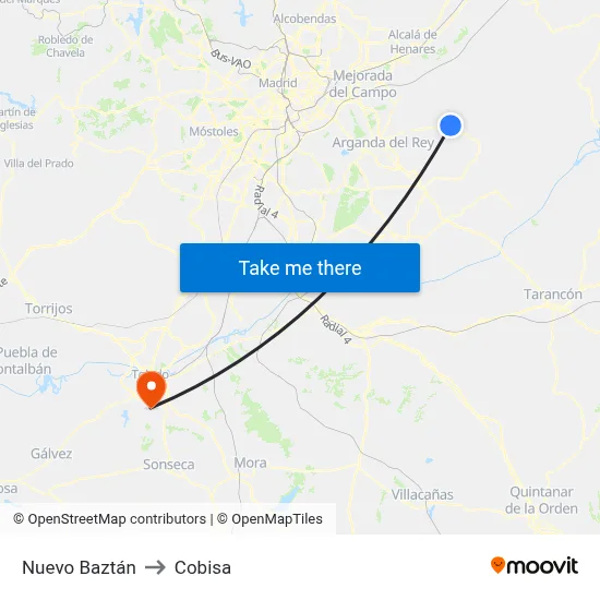 Nuevo Baztán to Cobisa map