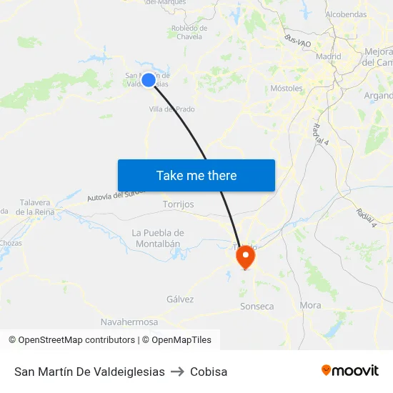 San Martín De Valdeiglesias to Cobisa map