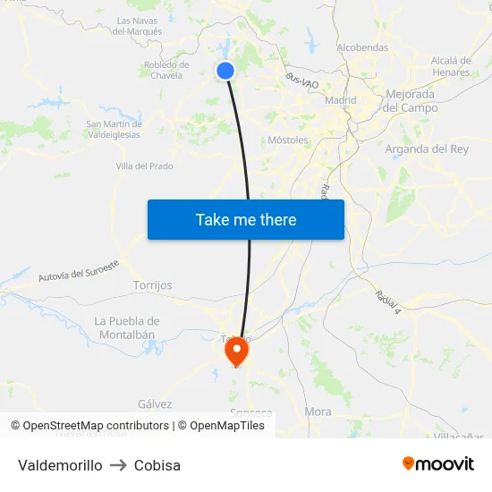 Valdemorillo to Cobisa map