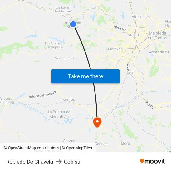 Robledo De Chavela to Cobisa map