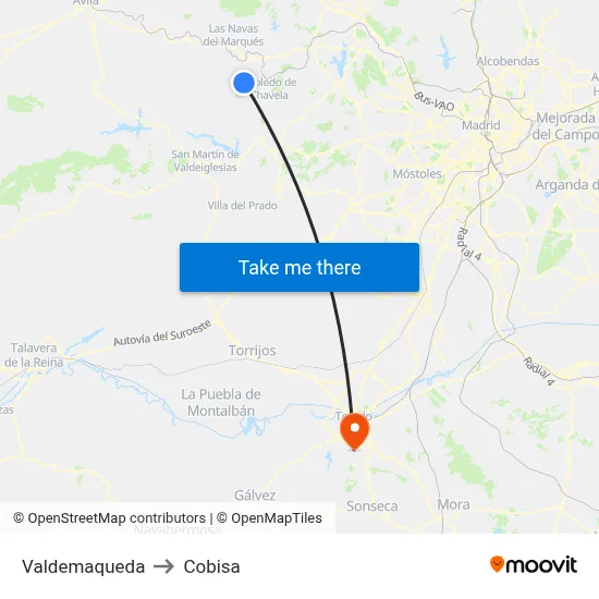 Valdemaqueda to Cobisa map