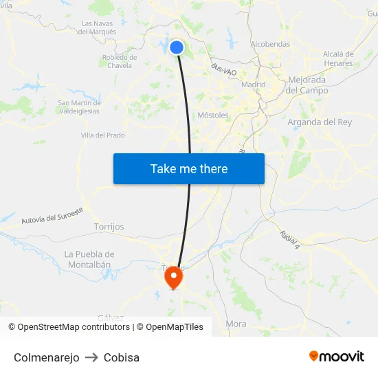 Colmenarejo to Cobisa map