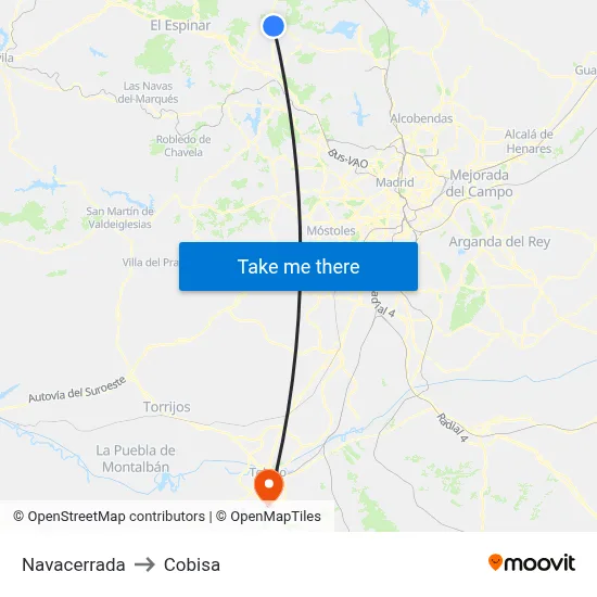 Navacerrada to Cobisa map