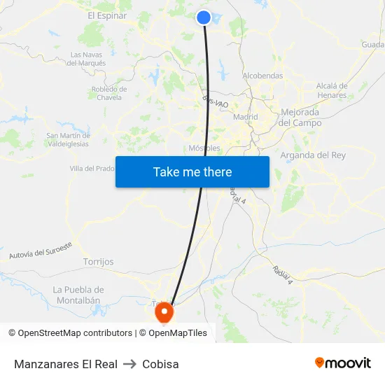 Manzanares El Real to Cobisa map