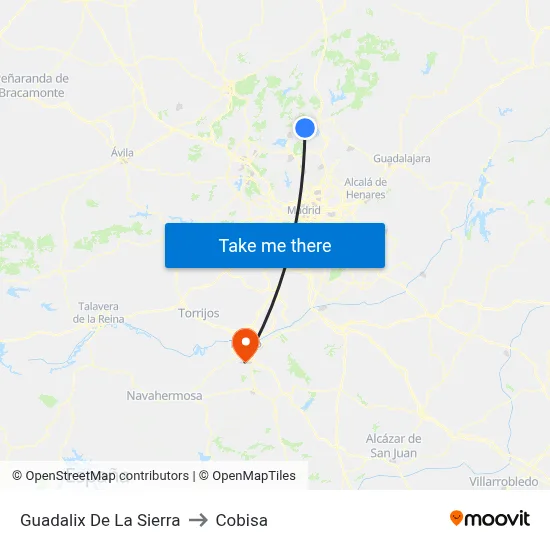 Guadalix De La Sierra to Cobisa map