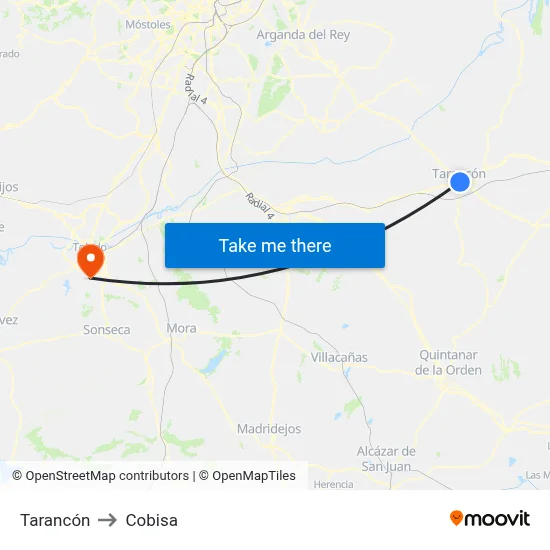 Tarancón to Cobisa map