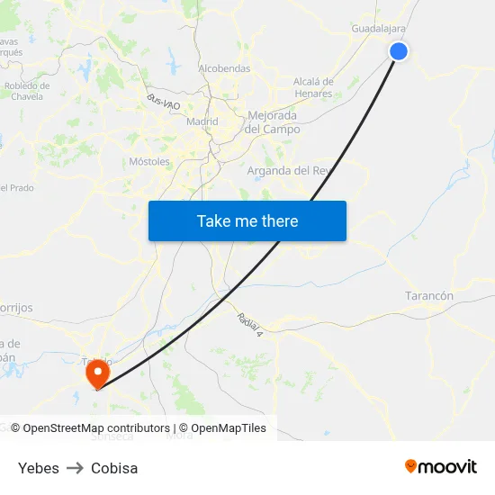 Yebes to Cobisa map
