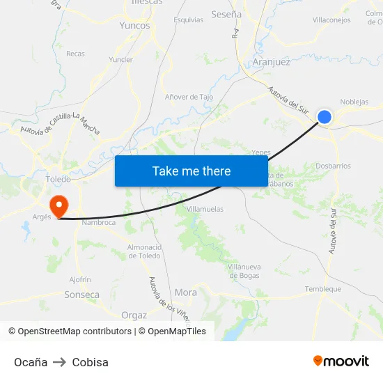 Ocaña to Cobisa map