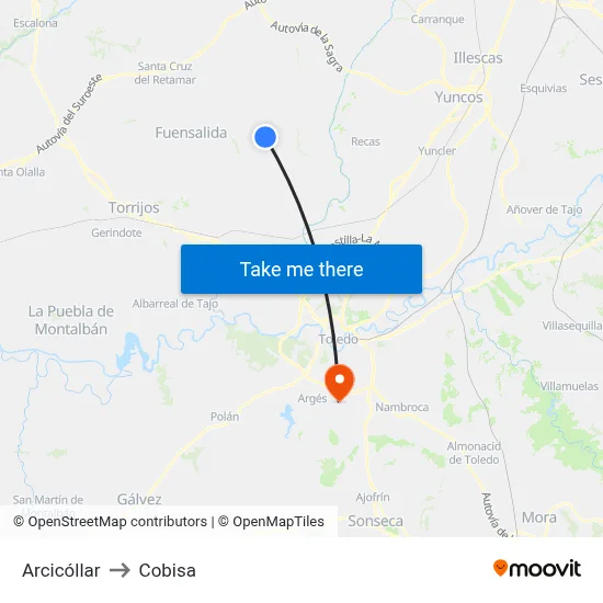 Arcicóllar to Cobisa map