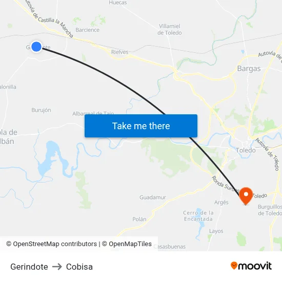 Gerindote to Cobisa map