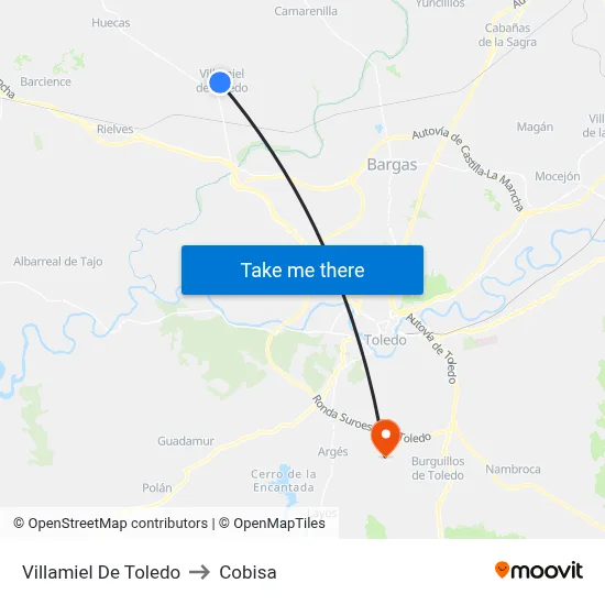 Villamiel De Toledo to Cobisa map