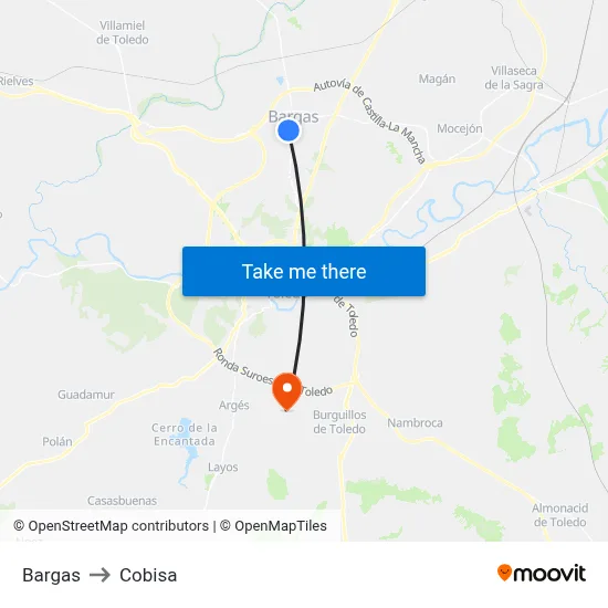 Bargas to Cobisa map