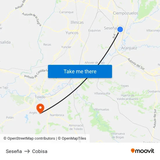 Seseña to Cobisa map