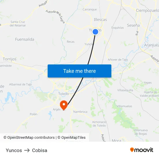 Yuncos to Cobisa map