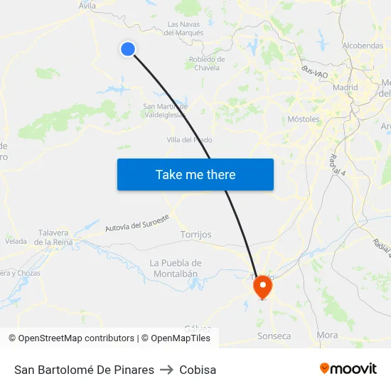 San Bartolomé De Pinares to Cobisa map