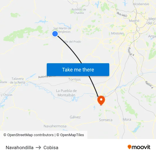 Navahondilla to Cobisa map
