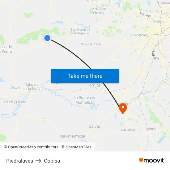Piedralaves to Cobisa map