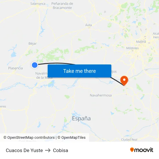 Cuacos De Yuste to Cobisa map